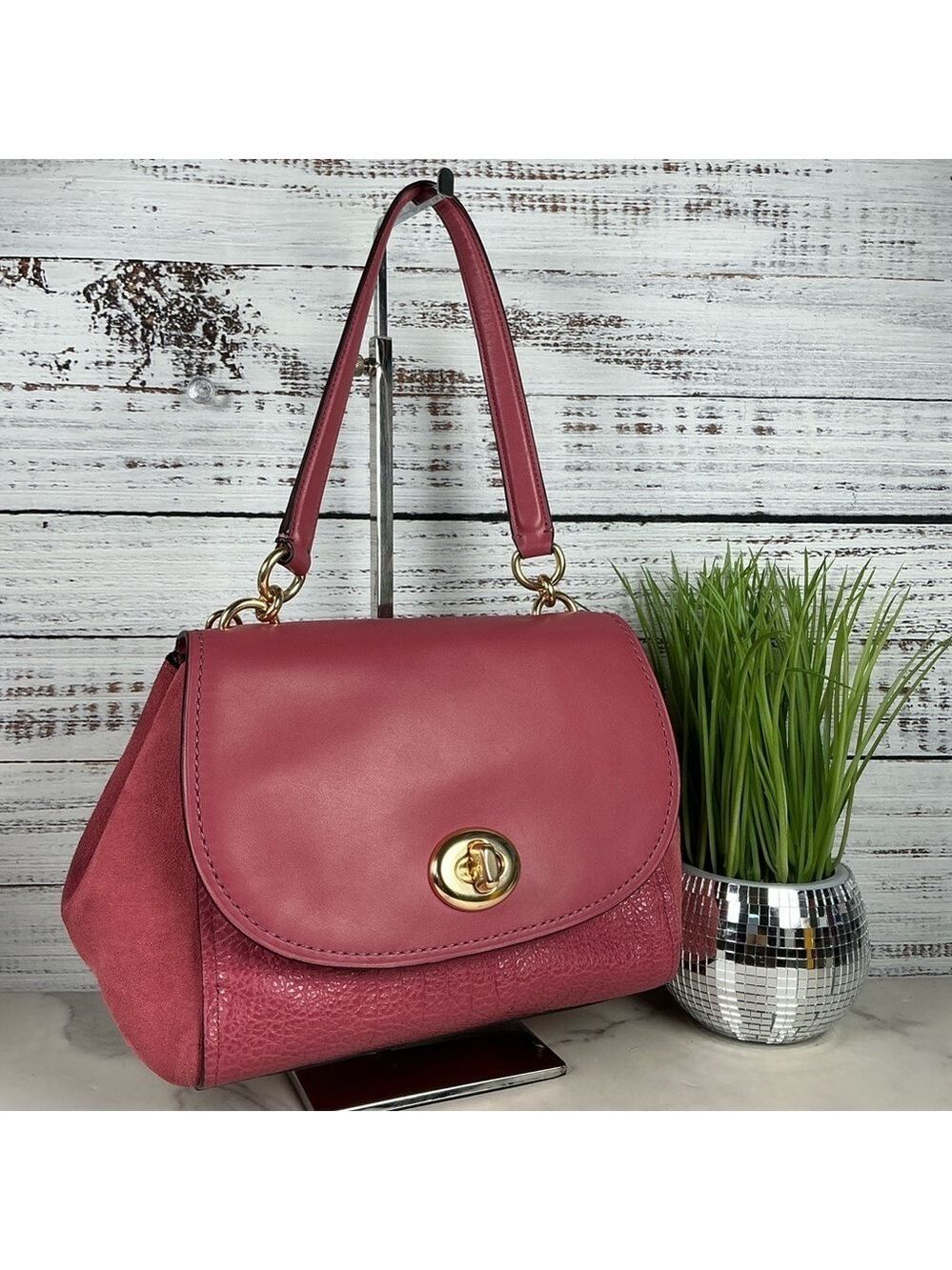 Coach Faye Carryall‎ Dusty Rose Suede Leather Shoulder Crossbody Hand Bag